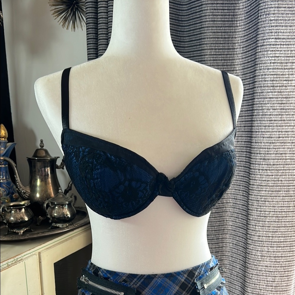 Lip Service "Bound" Blue and Black Lace Bra NWOT Y2K Fet*sh Style Deadstock